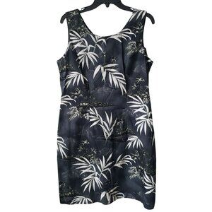 Shannon Marie Hawaii Made in USA Gray Blue Tropical Palm Leaf Print Dress